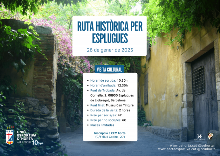 Ruta històrica per Esplugues i visita al Monestir de Santa Maria de Montsió amb l’Àrea Social de la UE Horta