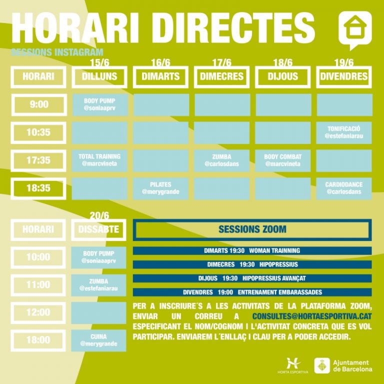 PROGRAMACIÓ SETMANAL DE SESSIONS VIRTUALS EN DIRECTE DE CEM HORTA
