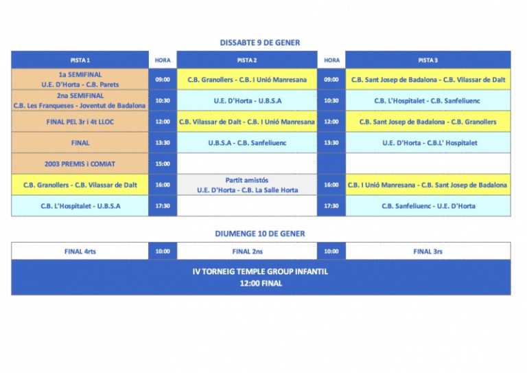 Ja tenim els aparellaments del Torneig Infantil U.E. d’Horta-Grup Temple