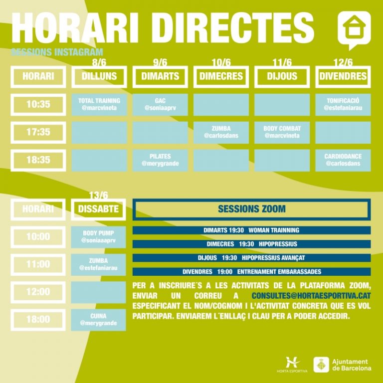 PROGRAMACIÓ SETMANAL DE SESSIONS VIRTUALS EN DIRECTE DE CEM HORTA