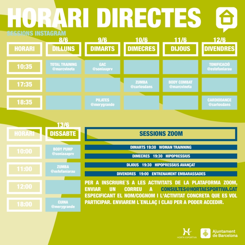 PROGRAMACIÓ SETMANAL DE SESSIONS VIRTUALS EN DIRECTE DE CEM HORTA