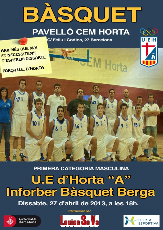 Decisiu partit del Sènior "A", dissabte 27 d’abril
