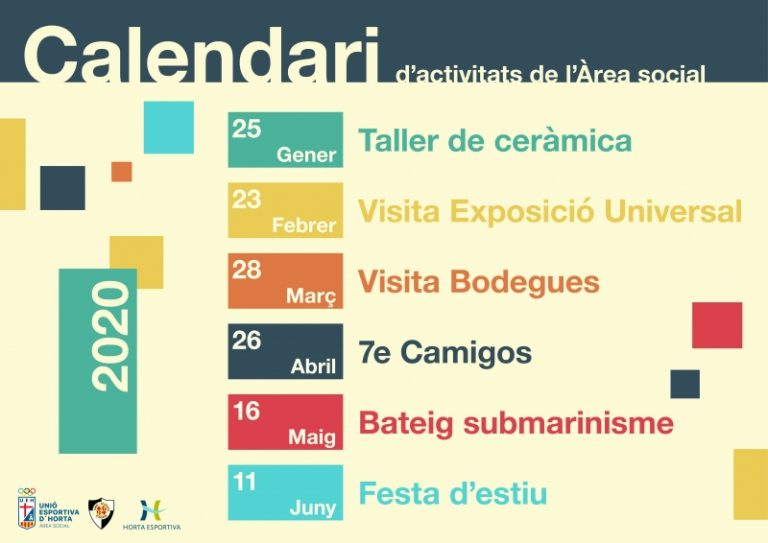 Calendari d’activitats de l’Àrea Social de la UEH 2020