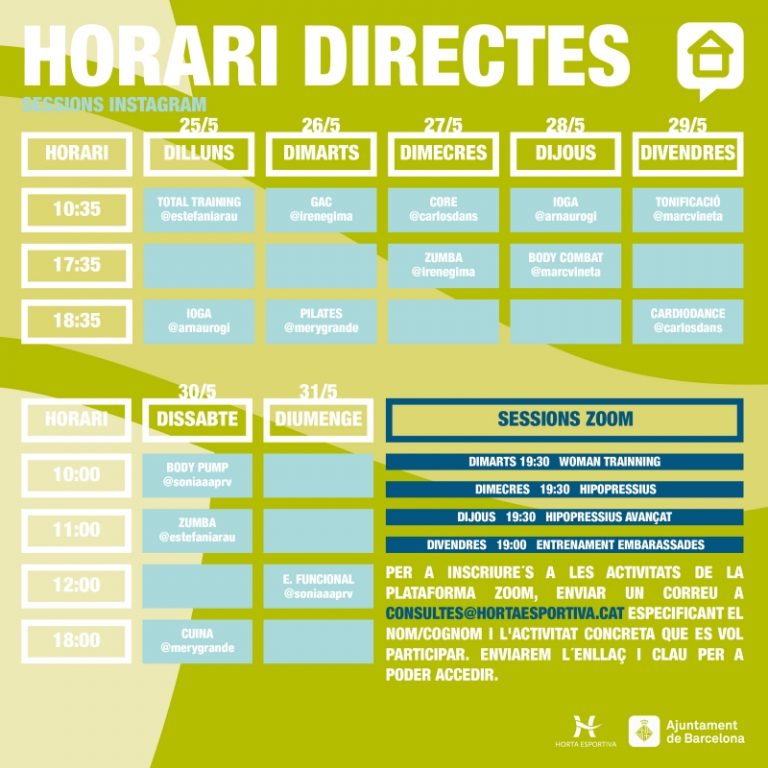 PROGRAMACIÓ SETMANAL DE SESSIONS VIRTUALS EN DIRECTE DE CEM HORTA