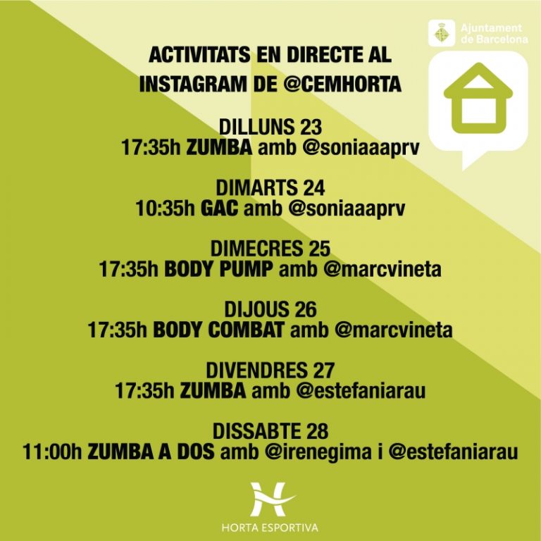 Programació setmanal de sessions en directe al Instagram de @cemhorta