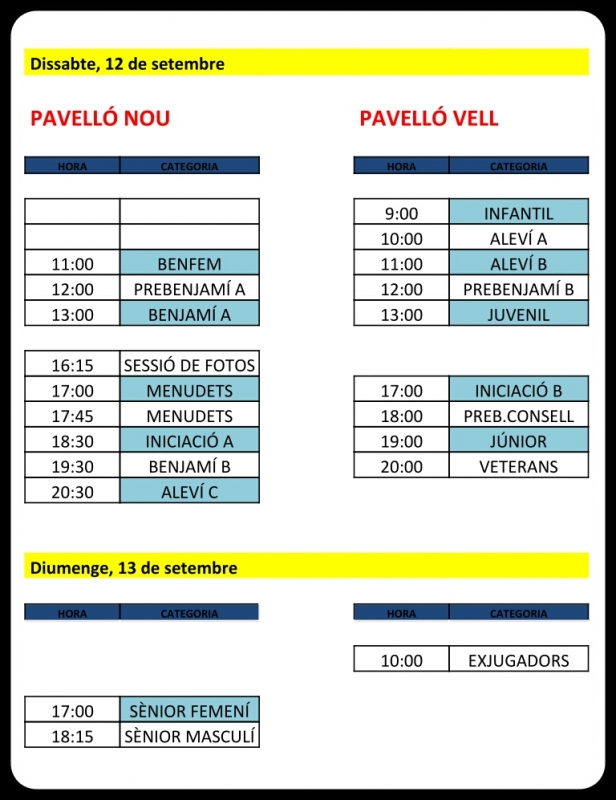 HORARI DELS PARTITS DEL TORNEIG